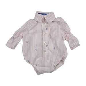 Oshkosh Bgosh Baby Size 3 Months Button Up One Piece Snap Pink Striped‎ Anchors